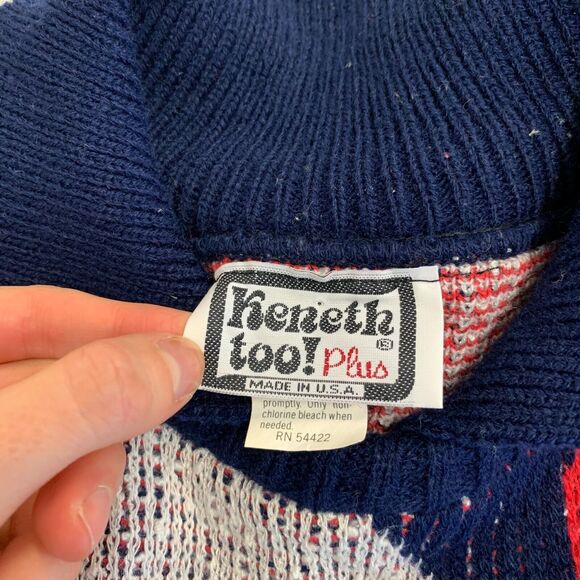 Vintage Keneth Too! Plus Acrylic Sweater XL Extra Large Multicolor Retro 80s - Picture 7 of 11